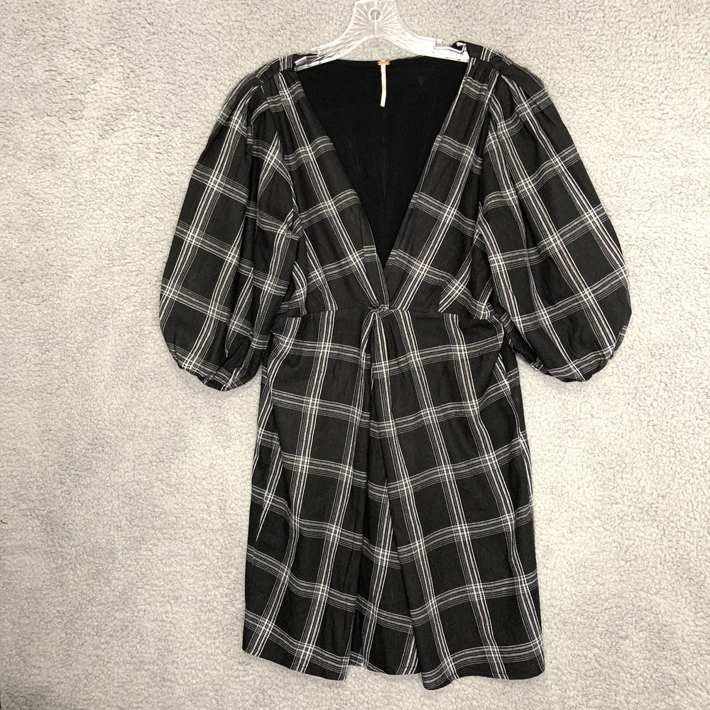 Free People Dress Womens Black White Plaid Boho Miss Molly Mini Lined Tunic